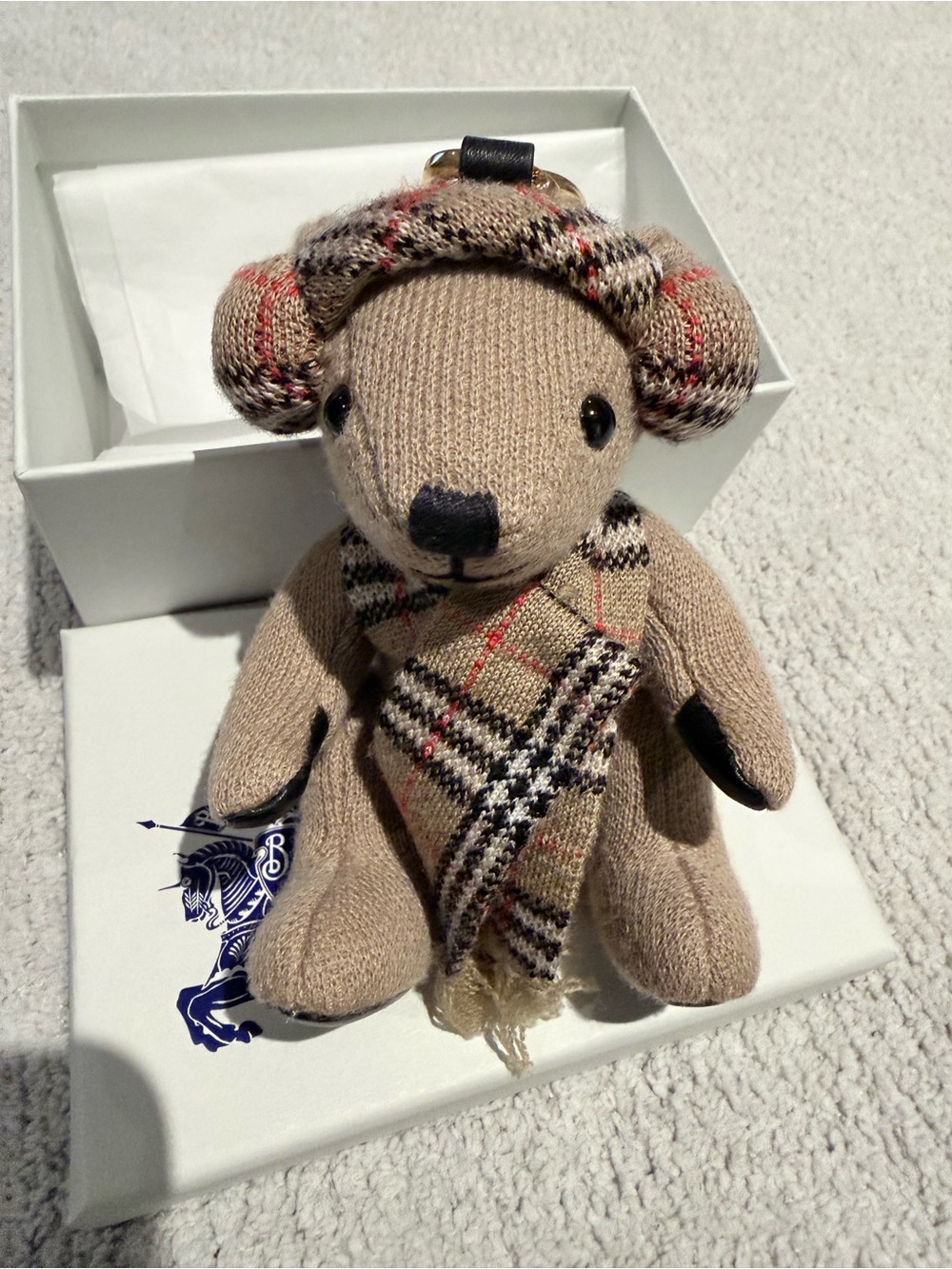 New Burberry Thomas Bear Charm Sand with scarf and earmuffs - Picture 2 of 9